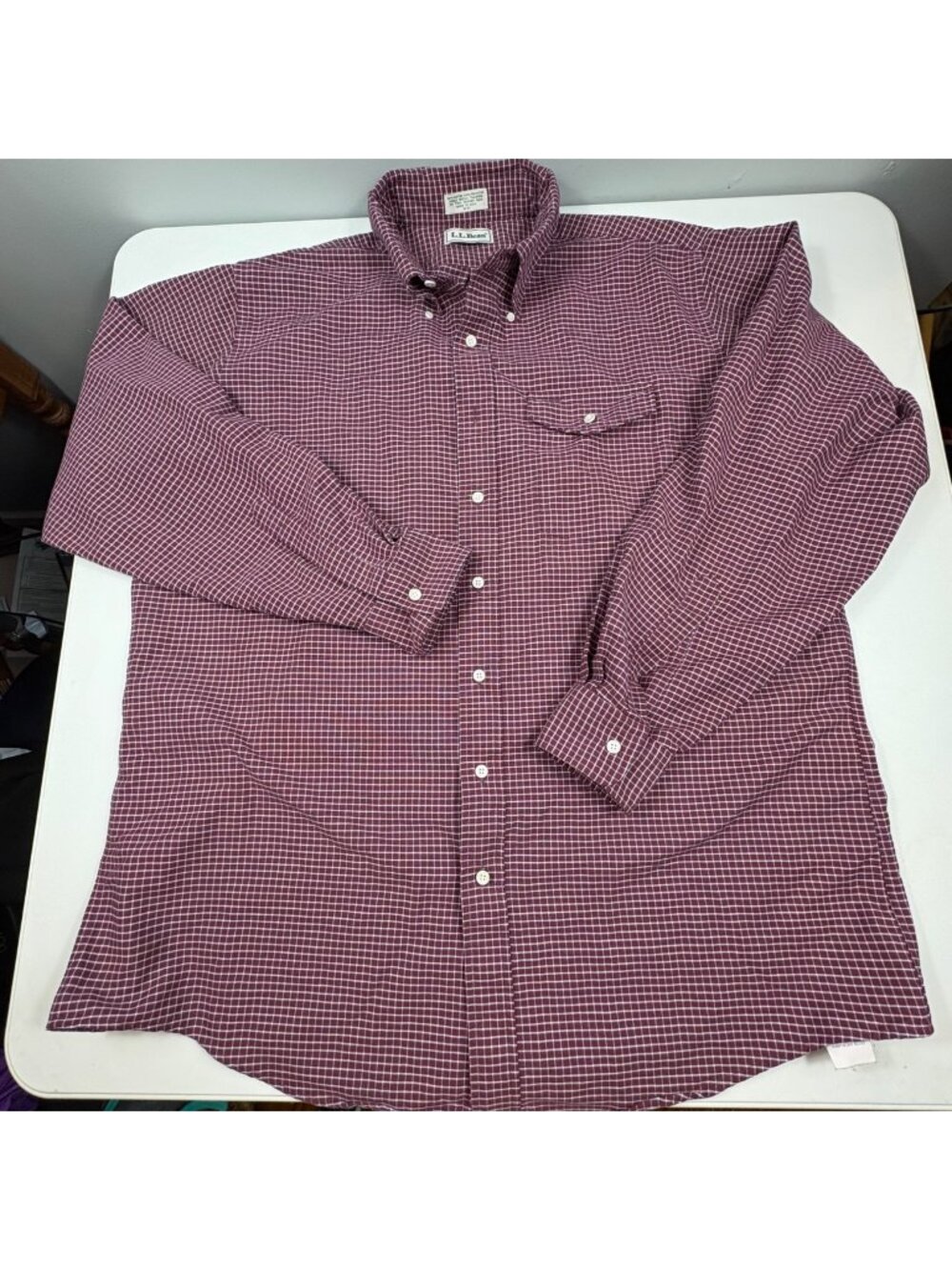 Vintage 1996 L.L.Bean USA Made Button Down Shirt Mens 18-37 XL Burgundy Check Co